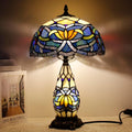 Tiffany Lamp Stained Glass Table Lamp 12X19 Inches Mother Daughter Vase Desk Accent Night Light for Bedroom Bedside Reading Home Antique Style (Blue Lotus)