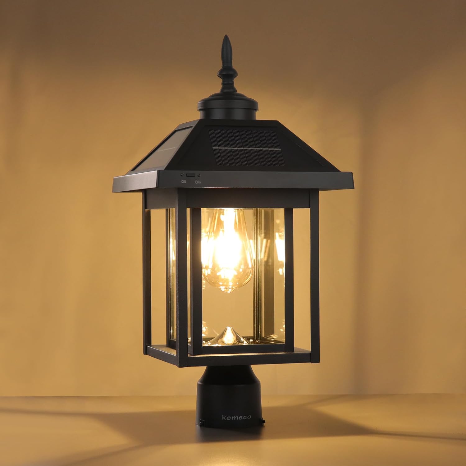 Solar Post Light with Pire Mount Base, Outdoor Dusk to Dawn Waterproof Aluminum Lamp Bright Sandy Colored LED Solar Powered for Pole Pillar Gates Yard Deck Garden Decoration
