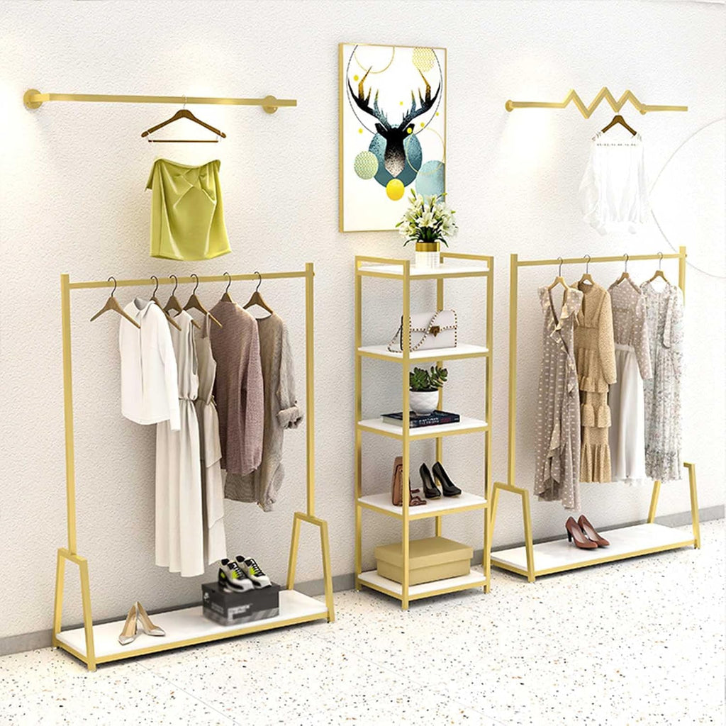 Clothing Display Rack,Floor-Standing Coat Rack,Metal Clothes Rail,Clothes Storage/Strong Load-Beacapacity,Suitable for Clothing Stores/Shopping Malls/Gold/150X150(A-100X150cm