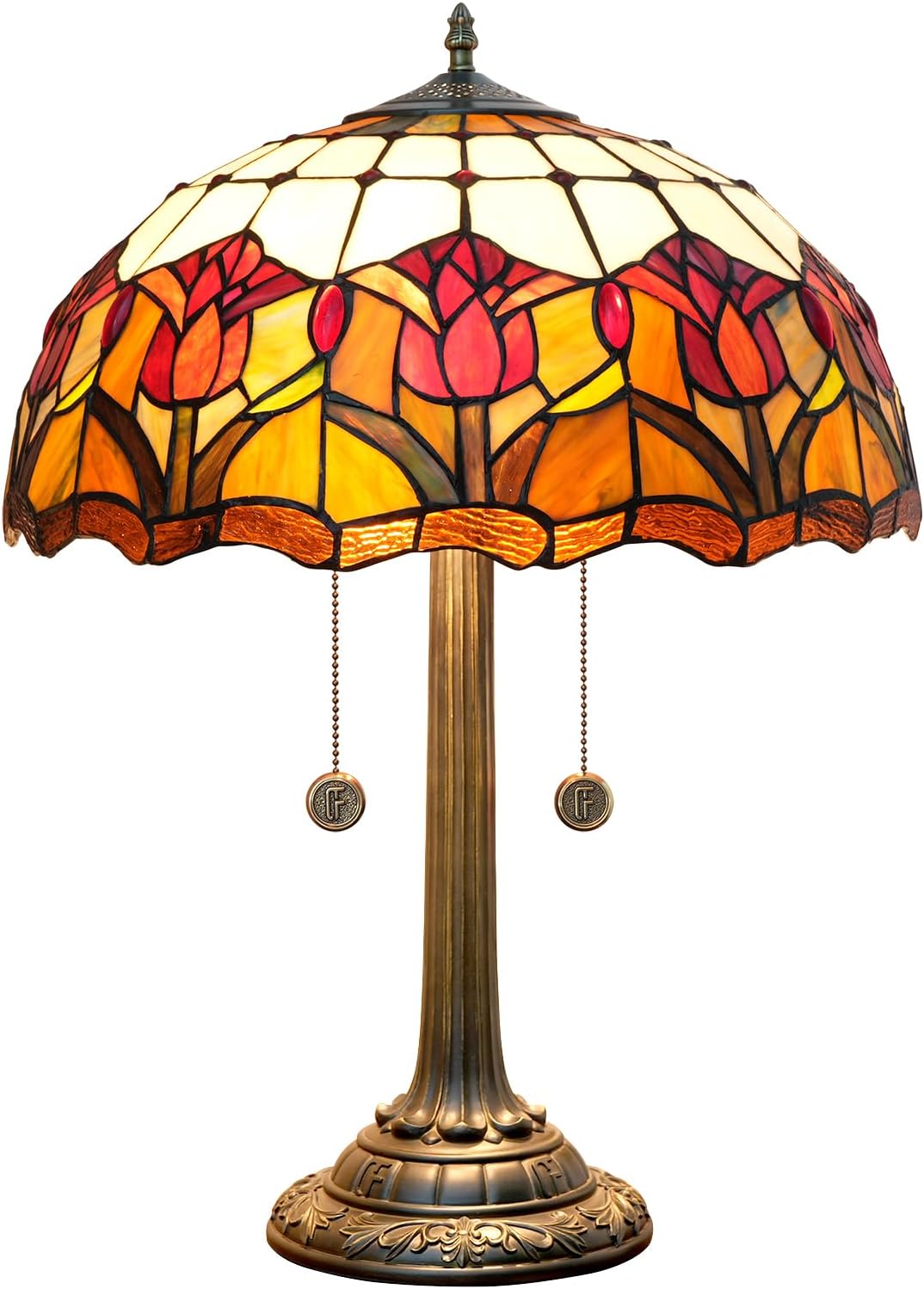 Red Tulip Tiffany Table Lamps for Bedside Bedroom Tiffany Style Stained Glass Nightstand Lamp 16X16X23 INCH Home Office Bedroom Decor Light