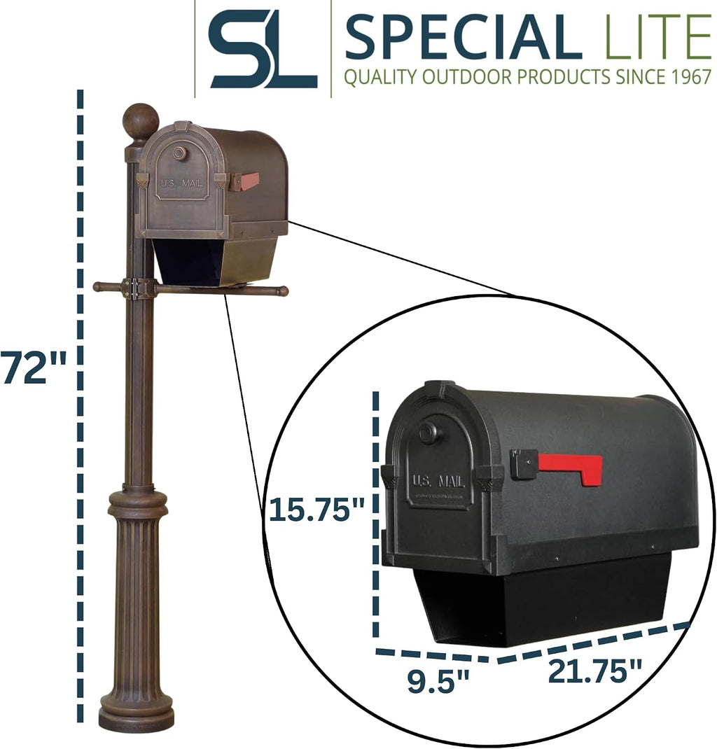 Special Lite Savannah Curbside Mailbox with Paper Tube with Fresno Post- Copper Aluminum Mailbox with Post - SCS2014-SPK592-CP