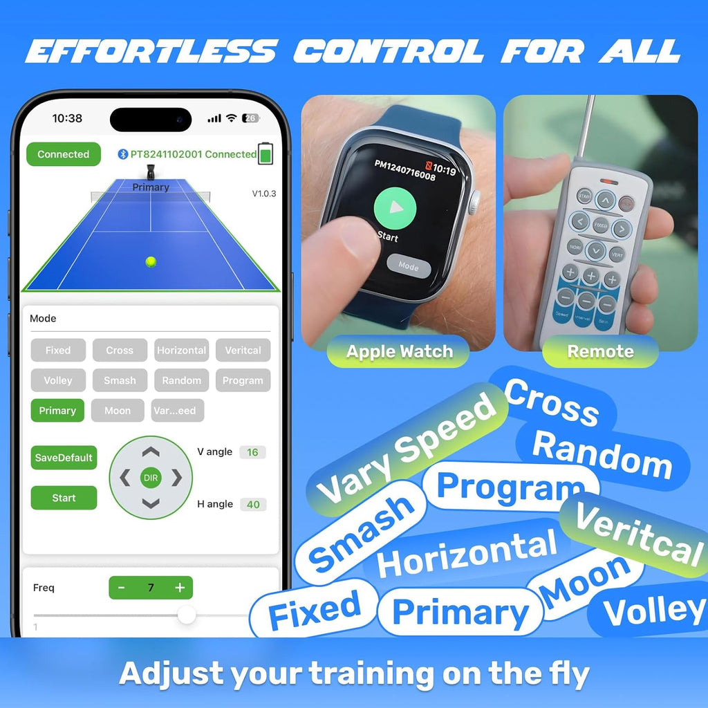 PUSUN｜PT-Smart Tennis Ball Machine: App Control with 12 Built-in Training Modes,6-Level Spin,28-Pt,75 MPH,32.6 lbs,100+ Ball,5H Battery, Portable, for Tennis/Padel,Training, Practice,Beginners to Pros