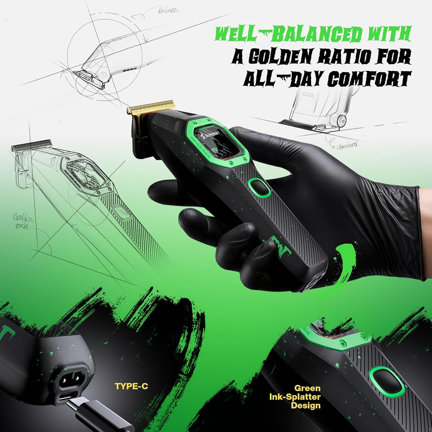 SUPRENT Fangs Professional Barber Trimmers - High-Performance 13,000 RPM Vector Motor Hair Trimmer Set, Professional Finishing Trimmer with AI Speed Control, Precision Detail Trimmer