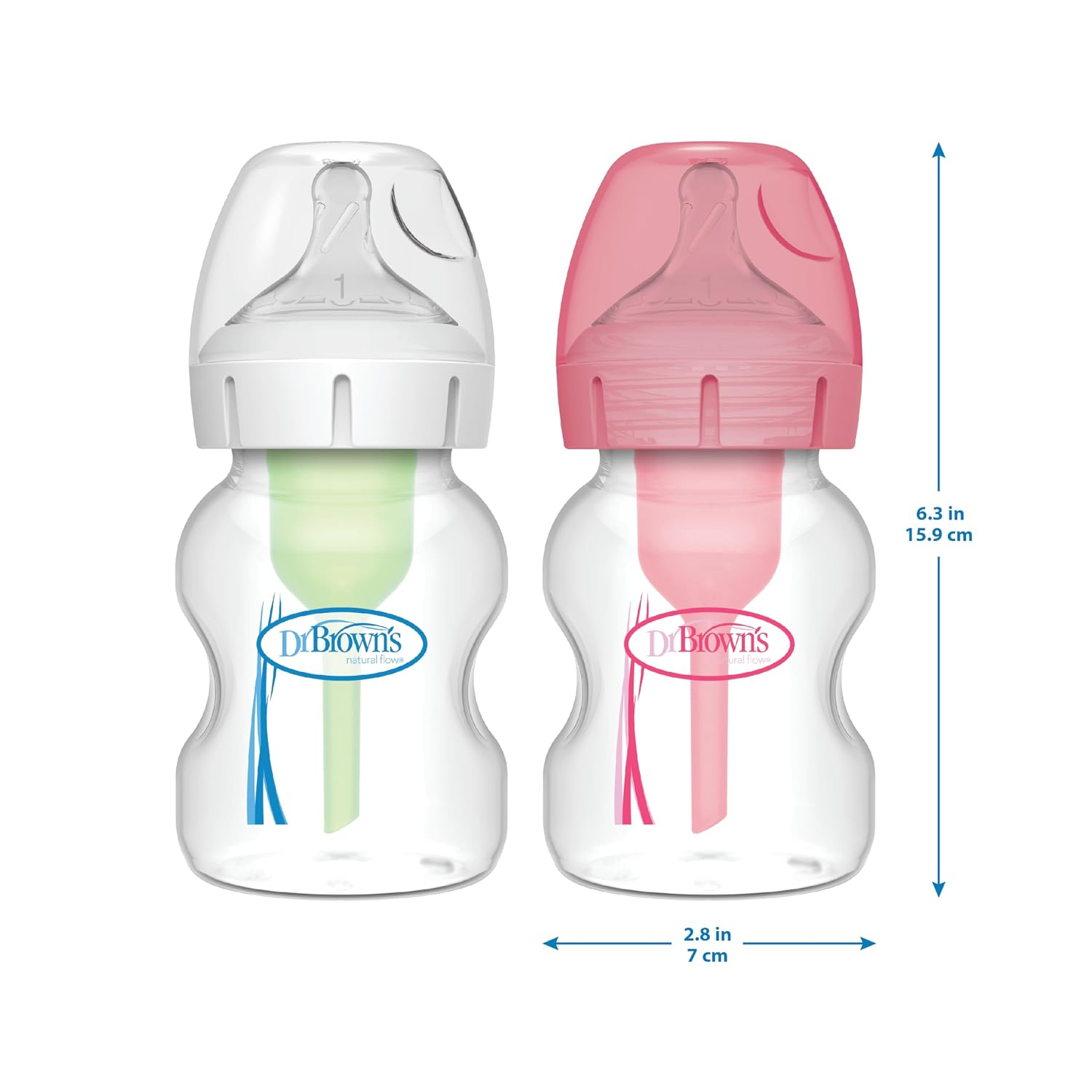 Dr. Brown's Natural Flow® Anti-Colic Options+™ Wide-Neck Baby Bottles 5 oz/150 mL, with Level 1 Slow Flow Nipple, 4 Count, 0m+ (Pack of 6)
