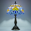 Tiffany Style Table Lamp, 12 Inch Stained Glass Bedside Lamp with Blue Baroque Design Vintage Handcrafted Nightstand Lamp for Reading Living Room Bedroom Office