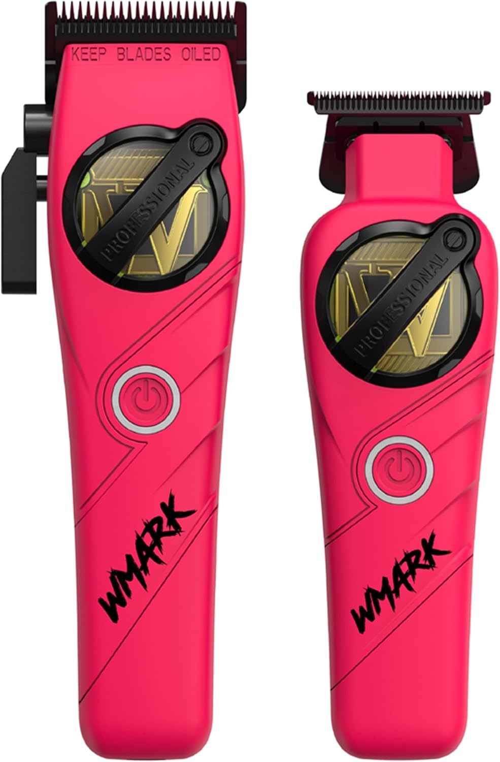 WMARK Professional 2-Piece Haircut Kit for Barber - High-Speed Clipper (7500/8500rpm) & Detail Trimmer (6500/7500rpm), Ceramic Blades, Rechargeable Lithium-Ion Batteries, NG-8613 KIT (Pink)