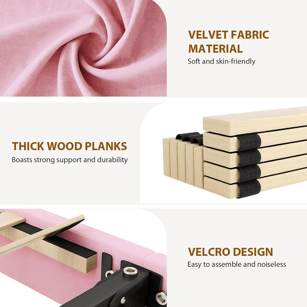 Brrnoo Metal Support King Bed Frame, Velvet Fabric Upholstered Headboard with Rivet Design, 4 Drawers, Easy Assembly for Home (Pink)