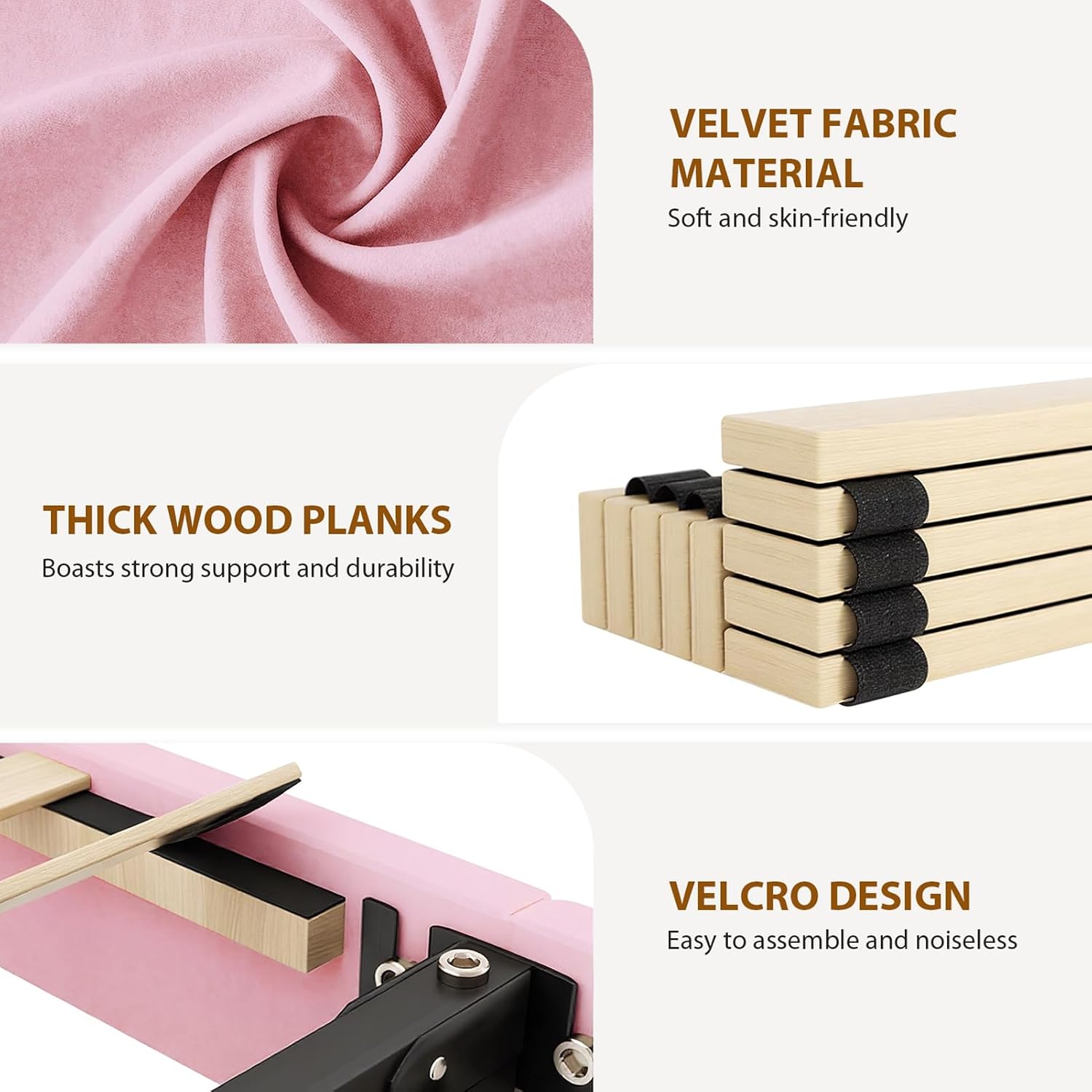 Brrnoo Metal Support King Bed Frame, Velvet Fabric Upholstered Headboard with Rivet Design, 4 Drawers, Easy Assembly for Home (Pink)