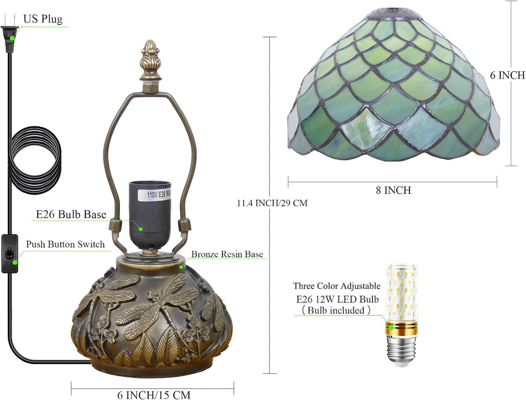 Small Tiffany Lamp Mini Stained Glass Table Lamp Mushroom Memory Sympathy Lamp 8X11 Inch (Fishscale Style)