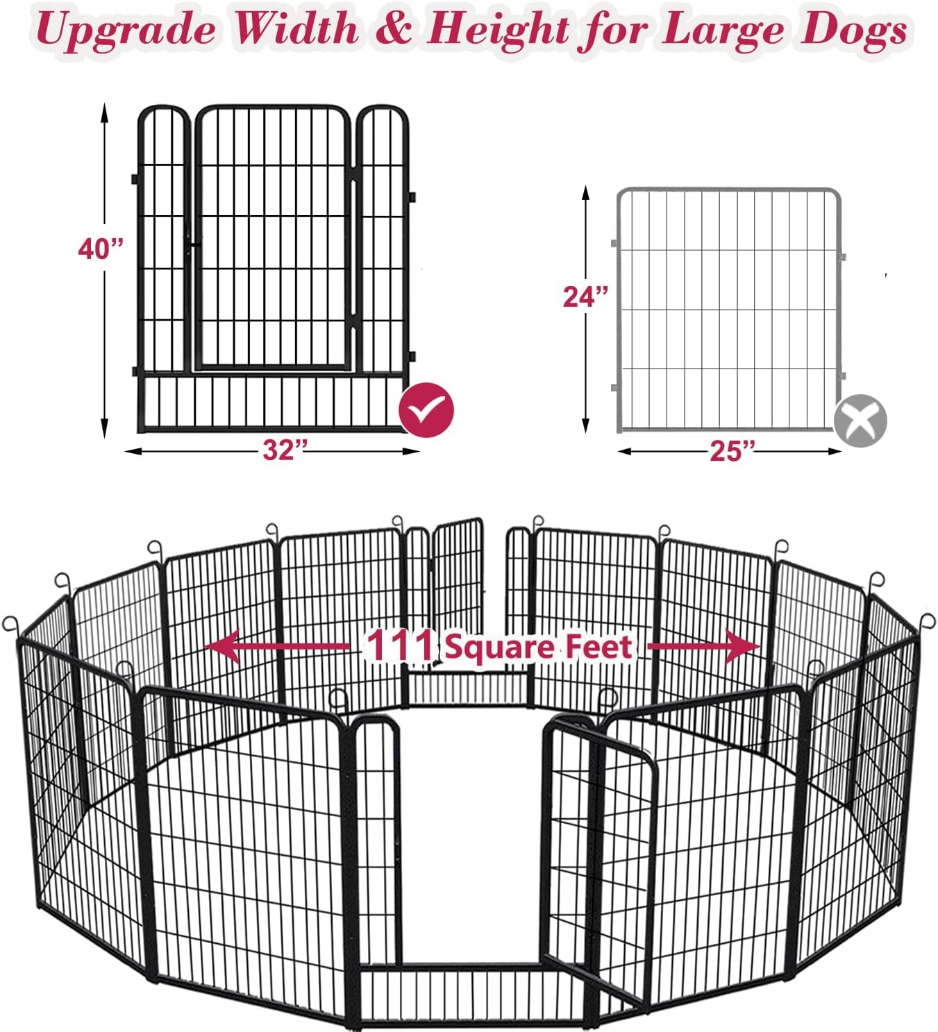 Dog Playpen, 40 inch Height 14 Panels Heavy Duty Dog Fence Pet Playpen with Door, Anti-Rust Dog Exercise Pen with Lock, Portable Pet Fence Outdoor for Yard RV Camping