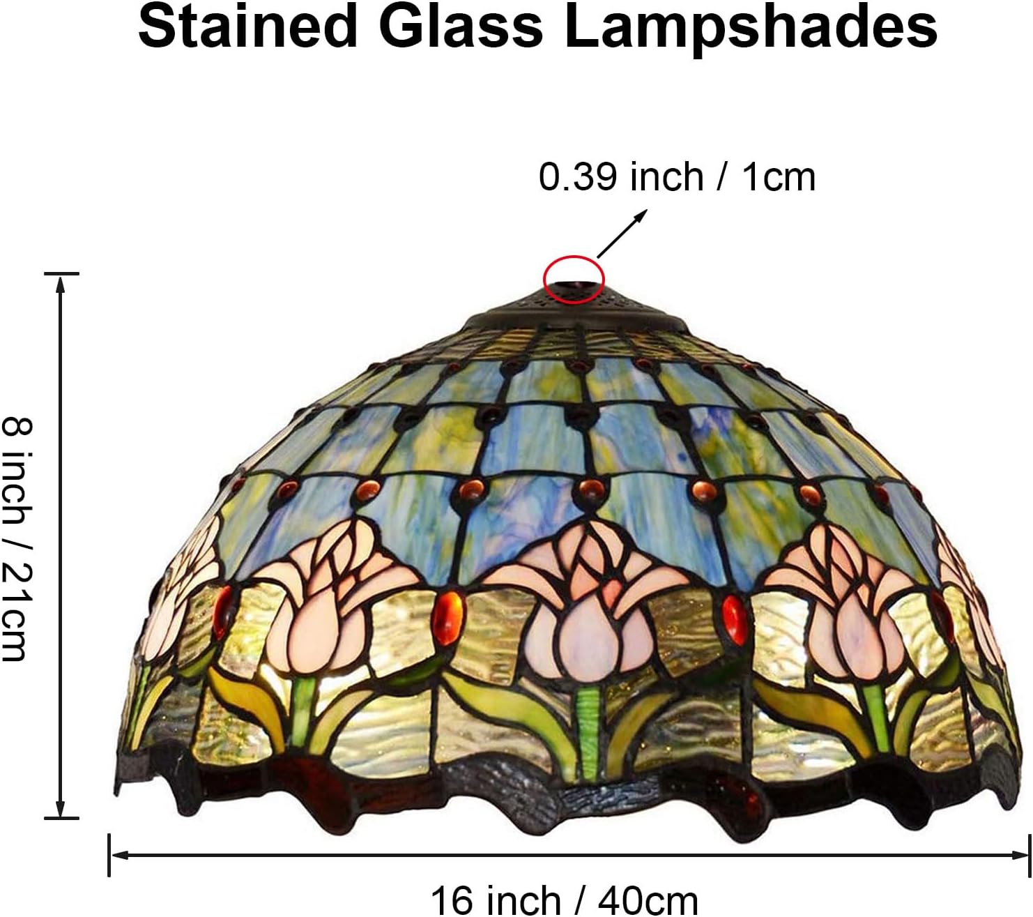 Tiffany Style Tulip Lamp Shade Replacement 16 Inch Wide Victorian Style Stained Glass Blue Pink Lampshade for Table Desk Floor Ceiling Pendant Light Accent Lamp