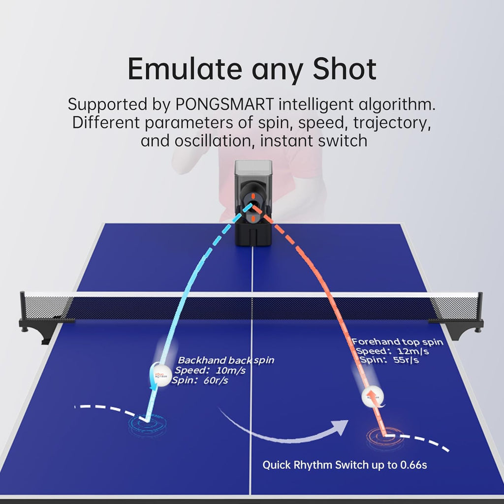 PONGBOT Table Tennis Robot: APP Control 264 Drills, Portable Ping Pong Machine with Spin/Speed Customization, 150-Ball Capacity for Solo Training & Coaching