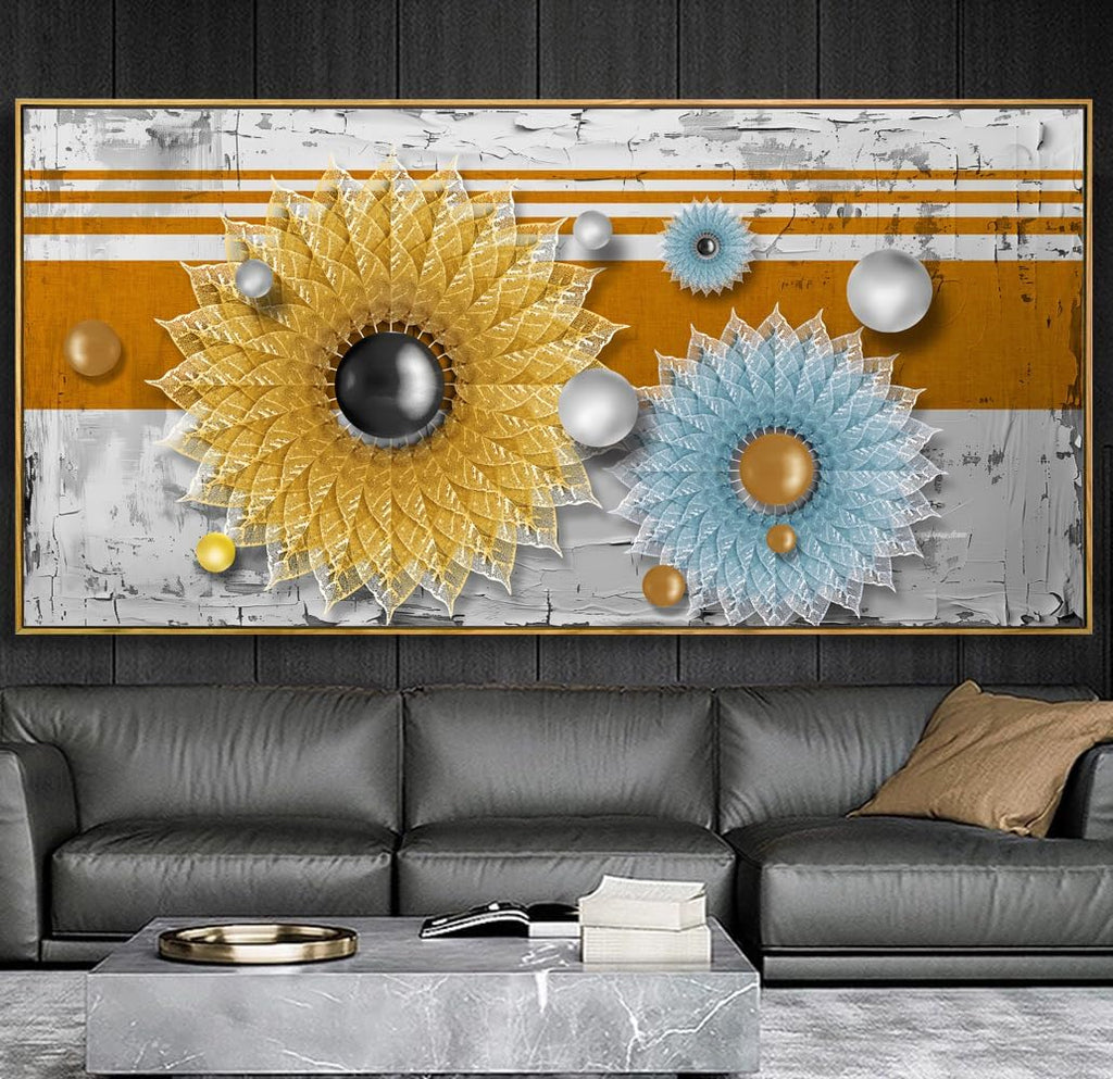 Solid wood frame abstract Wall Art Framed Ready to Hang Wall Art Modern artwork Fantasy Paintings 3D chrysanthemumabstract lines Wall Art Prints Canvas Painting 29'x58'Large Size for Liv ing Room Bedroom Office Decoration