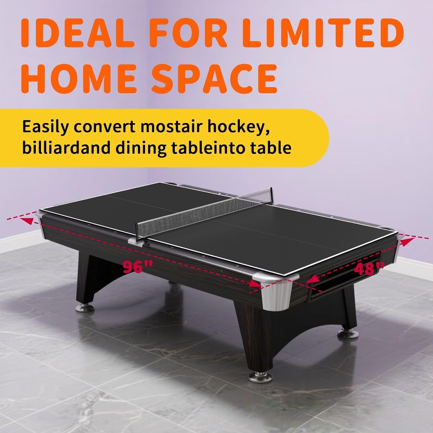Ping Pong Table Topper for Pool Table, 8X4 FT Foldable Table Tennis Table Conversion Top with Net & Premium Foam Padding - Perfect for Family Game Rooms