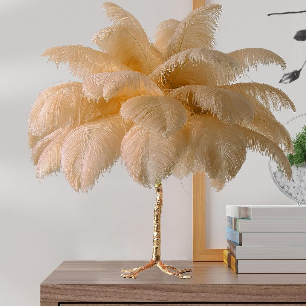MAYOLA Modern Ostrich Feather Table Lamp with Plug in Wire,3-Light Bedside Floor Lamp for Living Room, Bedroom and Office 24' Tall Feather Desk Lamp (Ostrich Color, Table Lamp-Resin)