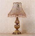 Victorian Style Table Lamp Handmade Traditional Brown Gold Lace Fabric Bedside Lamp Antique Painted Resin Base Desk Lamp for Bedroom Living Room Office, 13' W, 21.6' H. (A1)