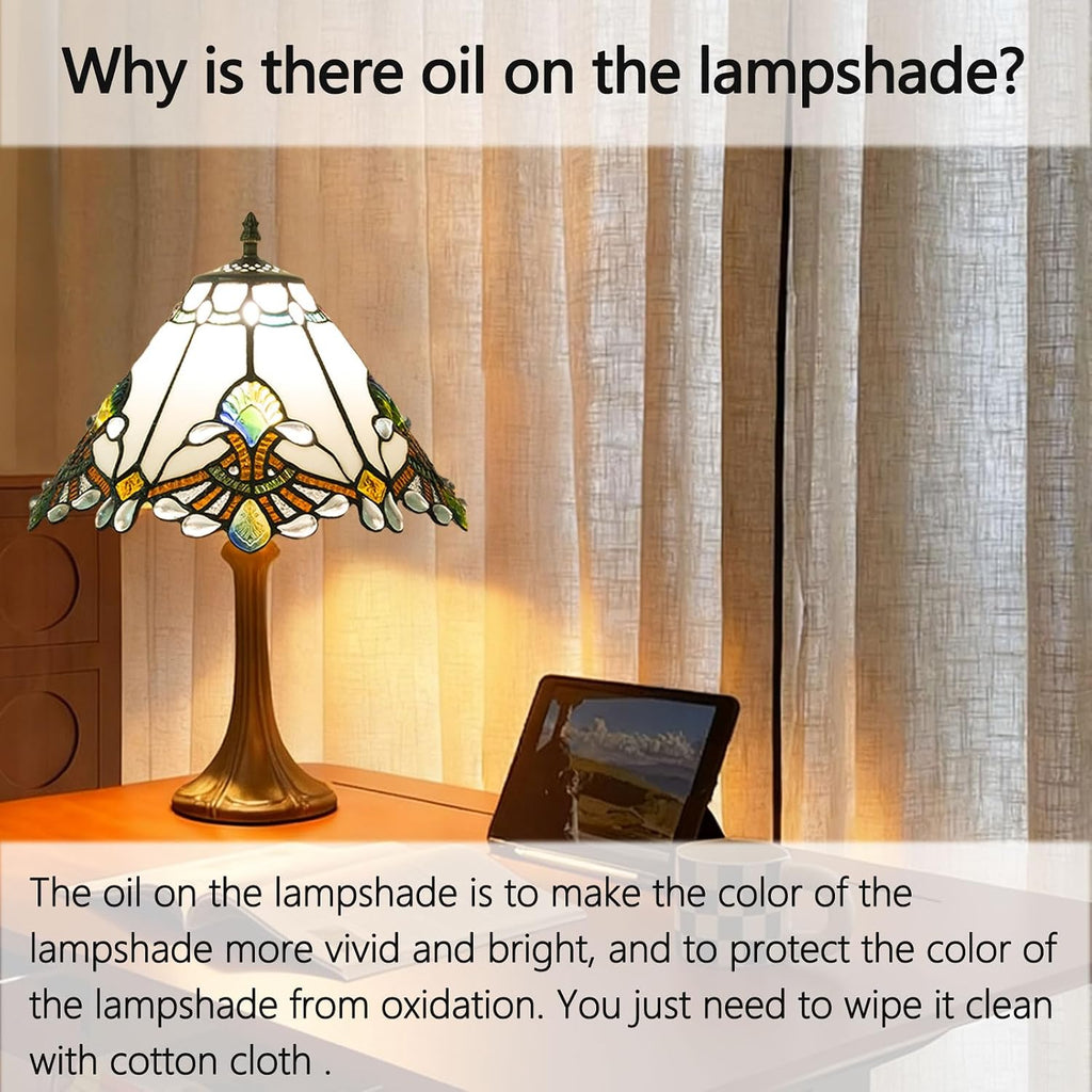 12 Inch Baroque Style Tiffany Table Lamp, Vintage Stained Glass Desk Lamp with Remote Control, 3 Color Temperature & Brightness Level for Office Home Bedroom Living (White)