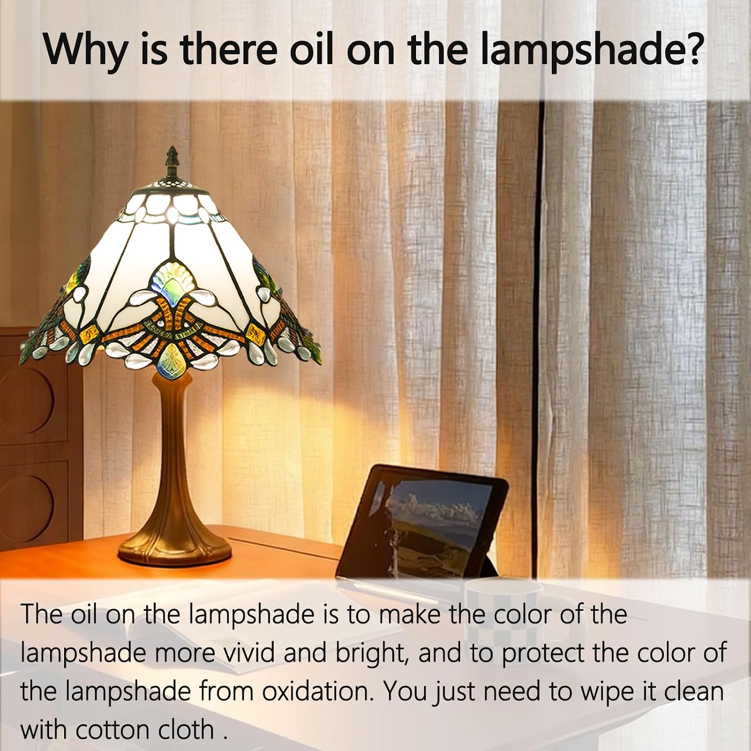 12 Inch Baroque Style Tiffany Table Lamp, Vintage Stained Glass Desk Lamp with Remote Control, 3 Color Temperature & Brightness Level for Office Home Bedroom Living (White)