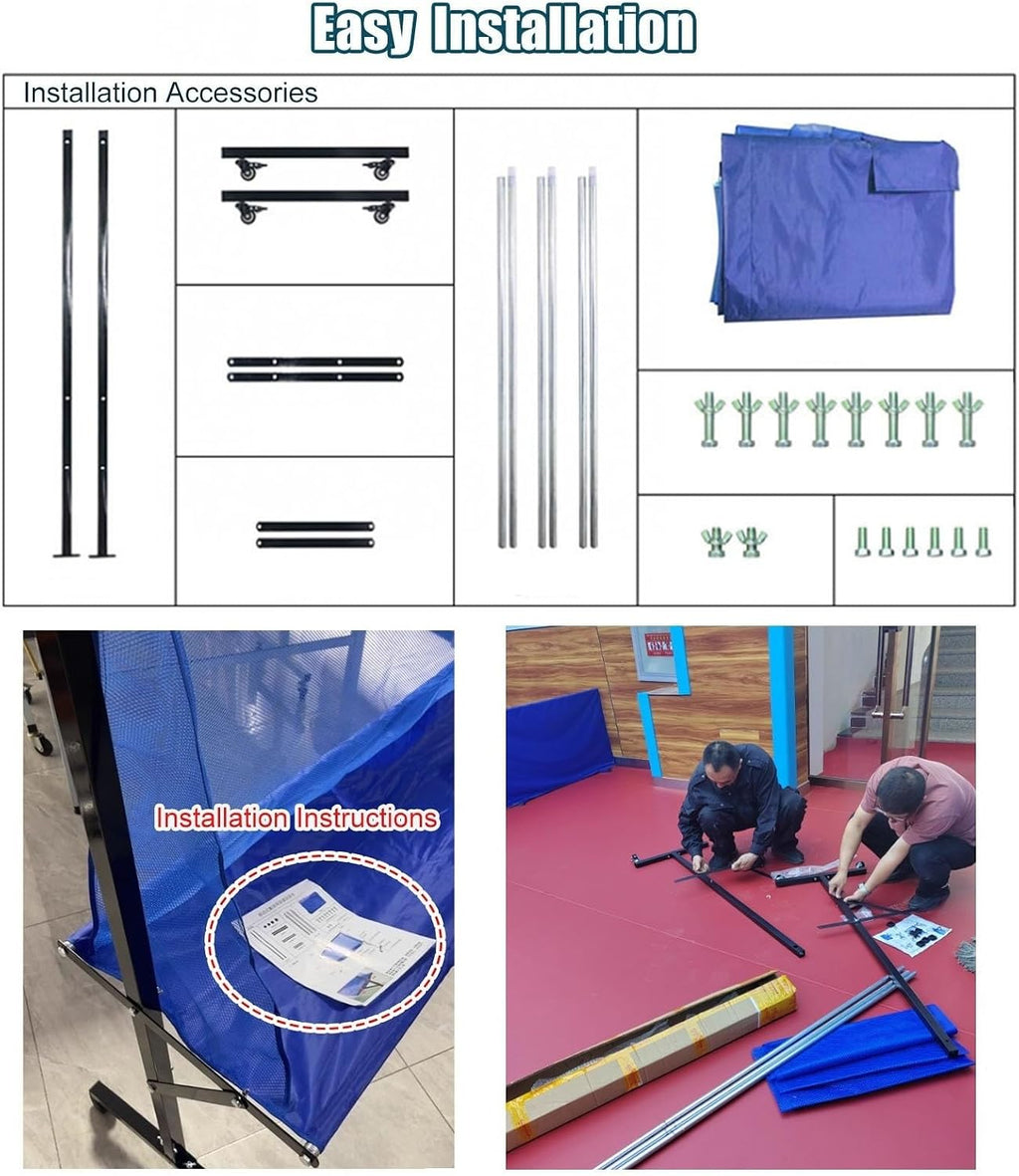 Rolling Table Tennis Catch Net, Adults & Kids Training Tool for Multi Ball Drills, Ping Pong Recycle Catcher Equipment for Indoor Outdoor Serve Practice & Family Leisure, Metal Frame