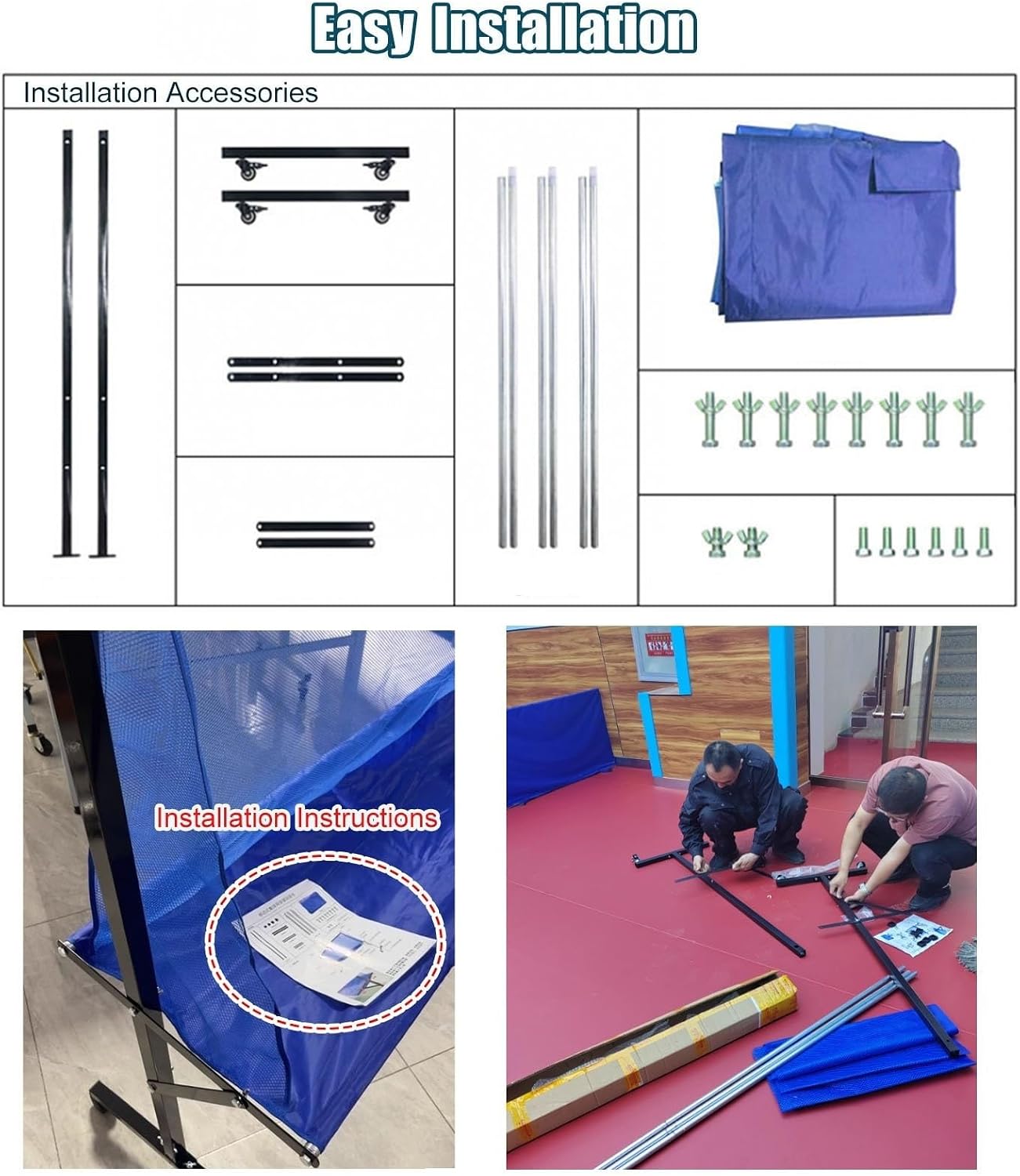 Rolling Table Tennis Catch Net, Adults & Kids Training Tool for Multi Ball Drills, Ping Pong Recycle Catcher Equipment for Indoor Outdoor Serve Practice & Family Leisure, Metal Frame