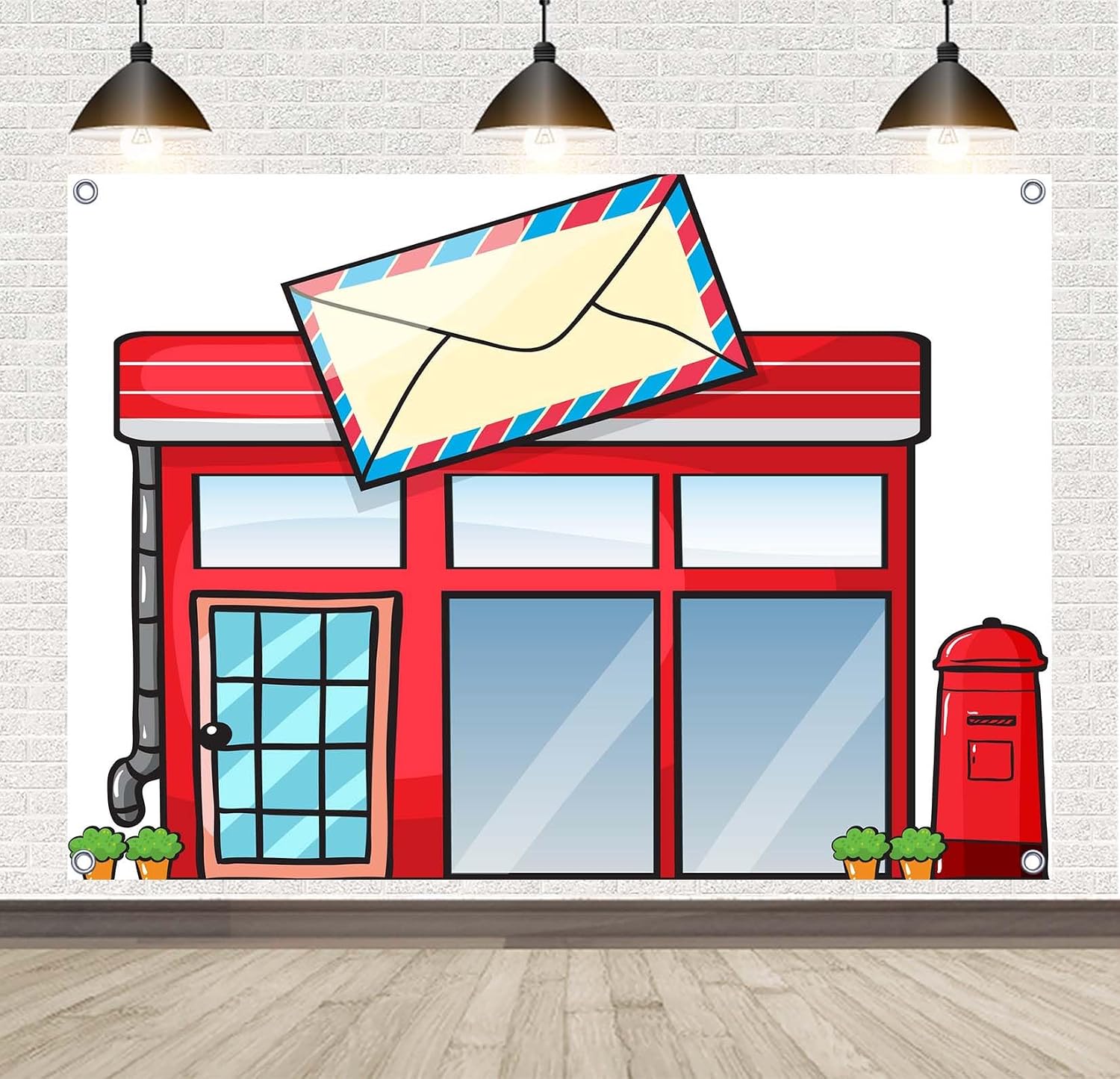 20x10ft Fabric Cartoon Post Office Backdrops Banner Children's Party Photography Background Mailbox Letter Backdrop for Birthday Party Banner Decorations Photo Studio Props