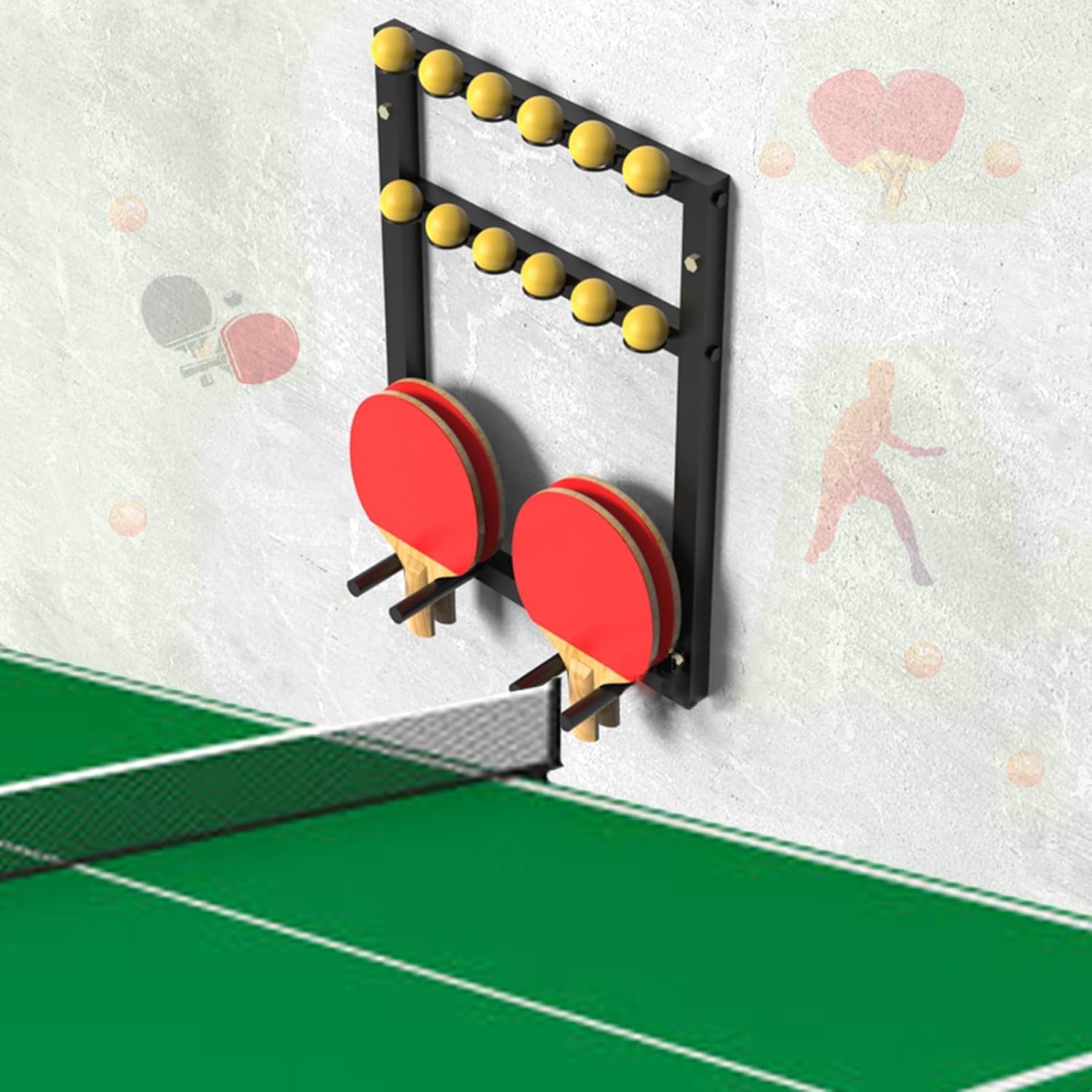 Ping Pong Paddles Holder Wall Mount, Metal Table Tennis Storage Rack for Game Room/ Man Cave/ Apartment - Holds 6 Paddles & 12 Balls, Space Saving Display Stand Holder Shelf Sport Equipment Organizer