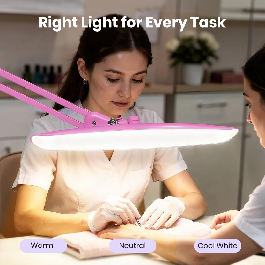 Neatfi XL 2200 Lumens 20W LED Desk Lamp with Clamp – Adjustable Color Temperature | 4-Level Dimmable Light | Home Office, Crafts & Workbench | 20-Inch Wide Head (Pink, CCT with Clamp)