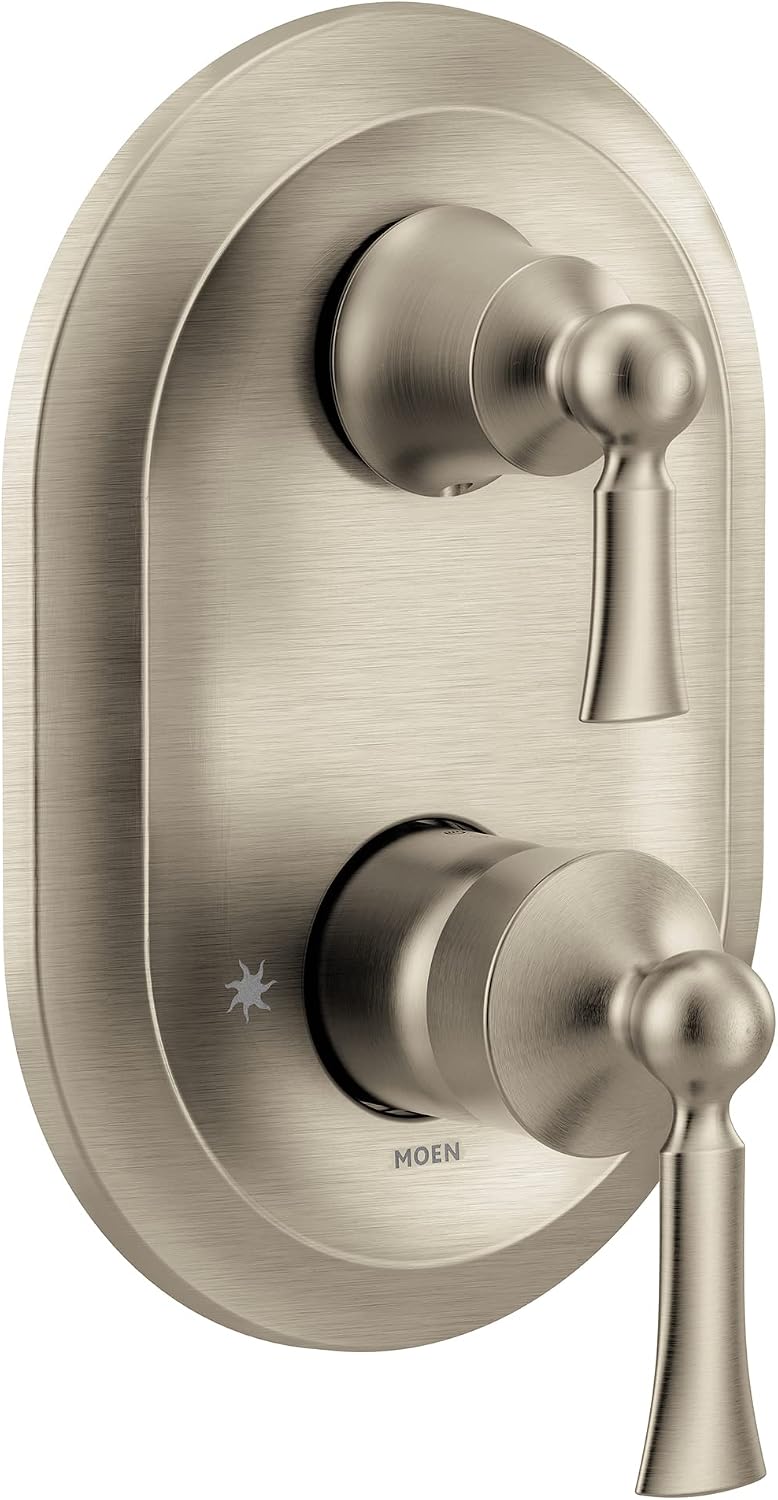 Moen Wynford Brushed Nickel M-CORE 3-Series 2-Handle Shower Trim with Transfer Valve, Double Handle for Bathtub, Valve Required, UT5500BN