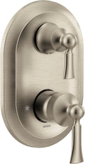 Moen Wynford Brushed Nickel M-CORE 3-Series 2-Handle Shower Trim with Transfer Valve, Double Handle for Bathtub, Valve Required, UT5500BN