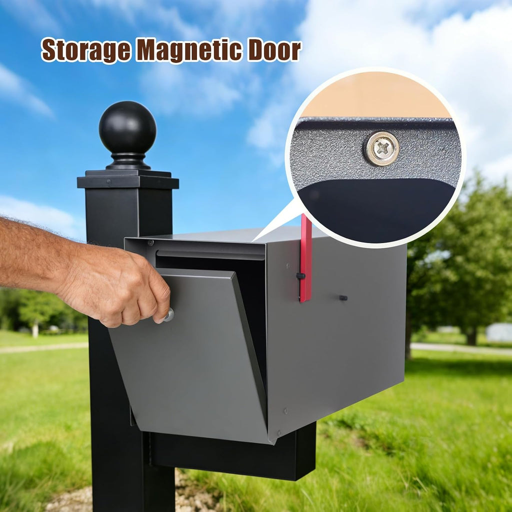 Large Mailboxes for Outside Post Mount Mailbox, Metal Mail Box with Magnetic Latch, Galvanized Steel Modern Mailbox for House Outside, 20.9 x 7.9 x 10 Inches, Gray