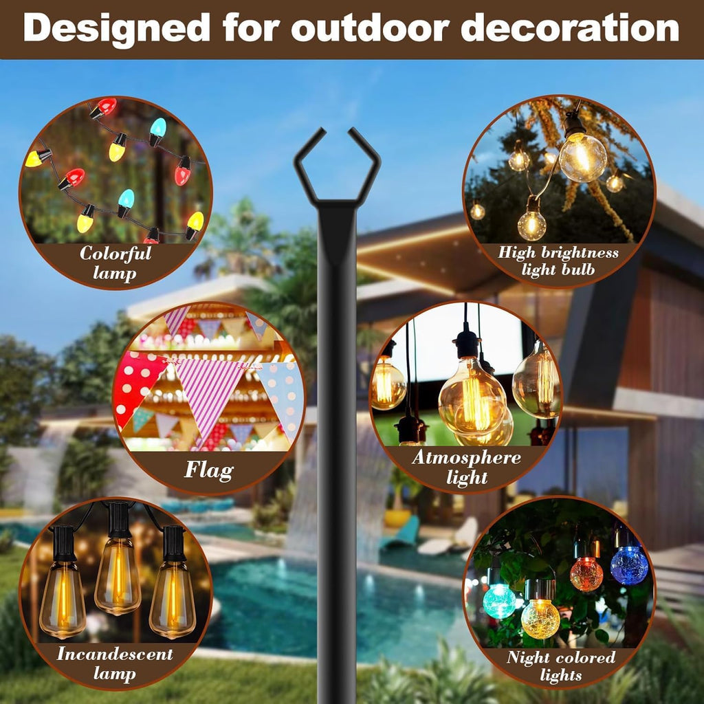 AILBTON 8 Pack 10Ft String Light Poles,Light Poles for Outside String Lights,Outdoor Light Poles with Fork,Metal Pole Stand for Patio,Backyard,Deck