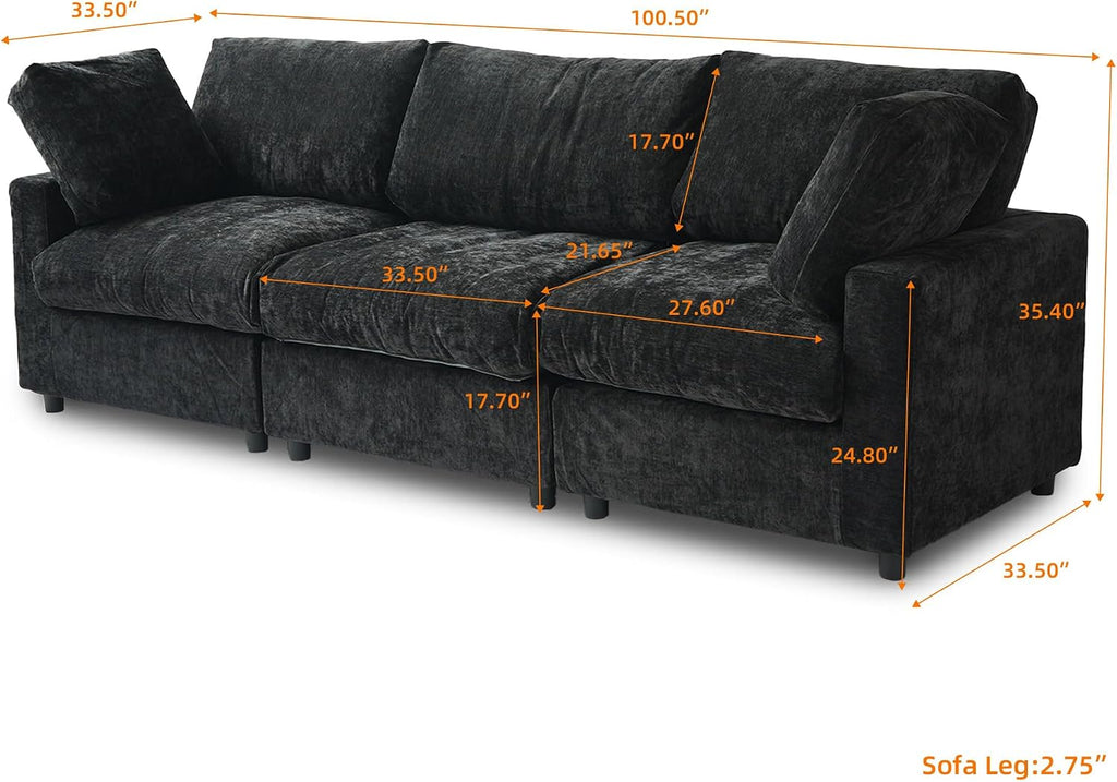 WJShome Cloud Sectional Couches for Living Room,100.5' Convertible Love Seat, 3 Seater Modular Sectional Sofa,Deep Seater Furniture Sets,Black