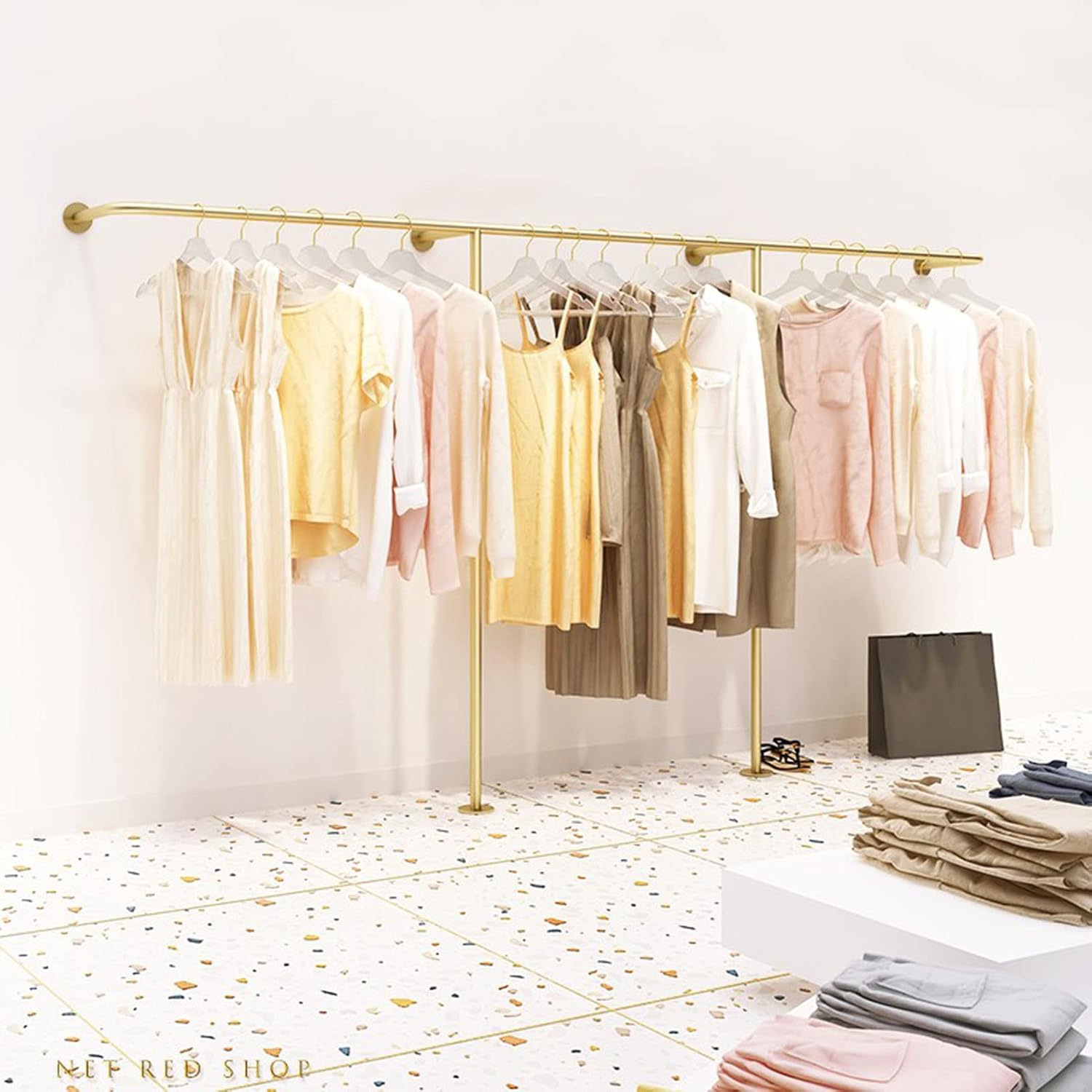 Household Retail Store Wall-Ceiling Mounted Clothes Rack,Creative Golden Boutique Clothing Store Clothes Rack,Multi-Purpose Closet Storage Clothes Rail/25(450cm