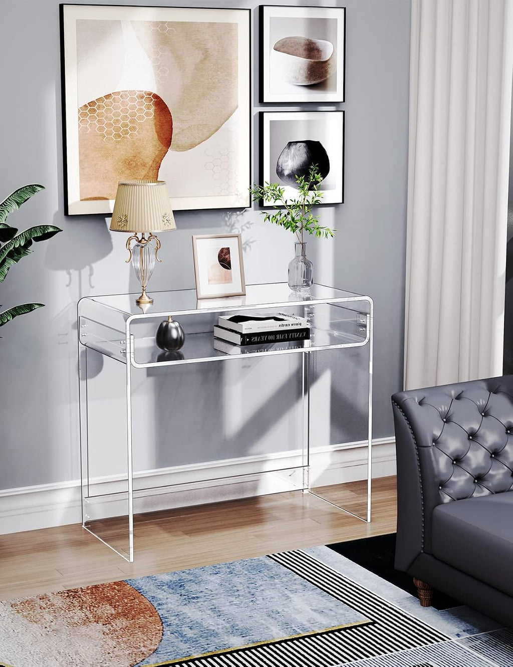 Acrylic Desk Laptop Study Table Home Office Console Table Entrance Tables, 33.5'' x 15.7'' x 29.5'' (Clear)