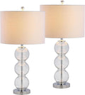 JONATHAN Y 27' Clear/Chrome Triple-Sphere Glass Table Lamp Set of 2, Bedside, White Linen Shade, Modern Table Lamps for Living Room, Bedroom, Office, LED Bulbs Included (JYL1070D-SET2)