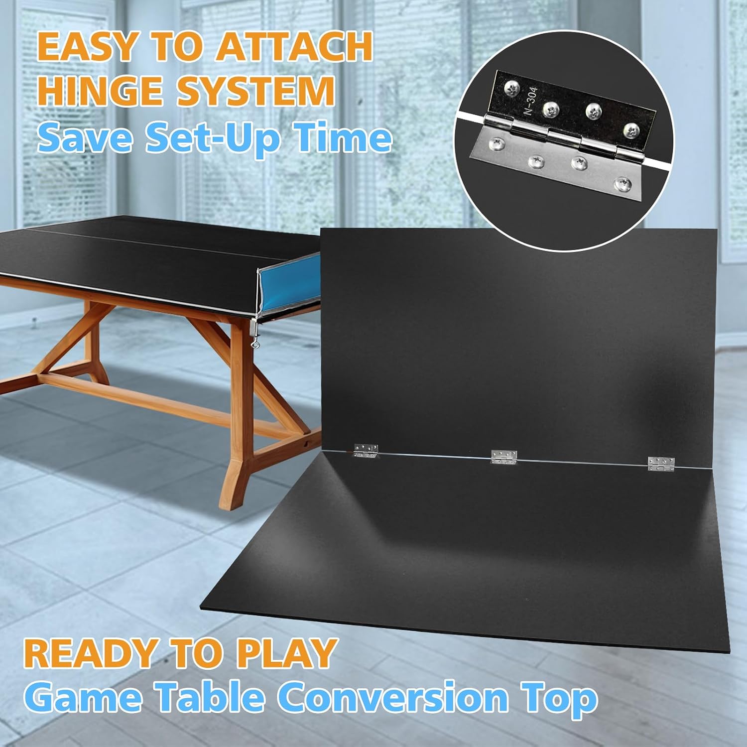 IUNNDS Table Tennis Table Topper, 6/7/8/8.5/9FT Foldable Ping Pong Conversion Top with Net Set for Billiard & Pool Tables