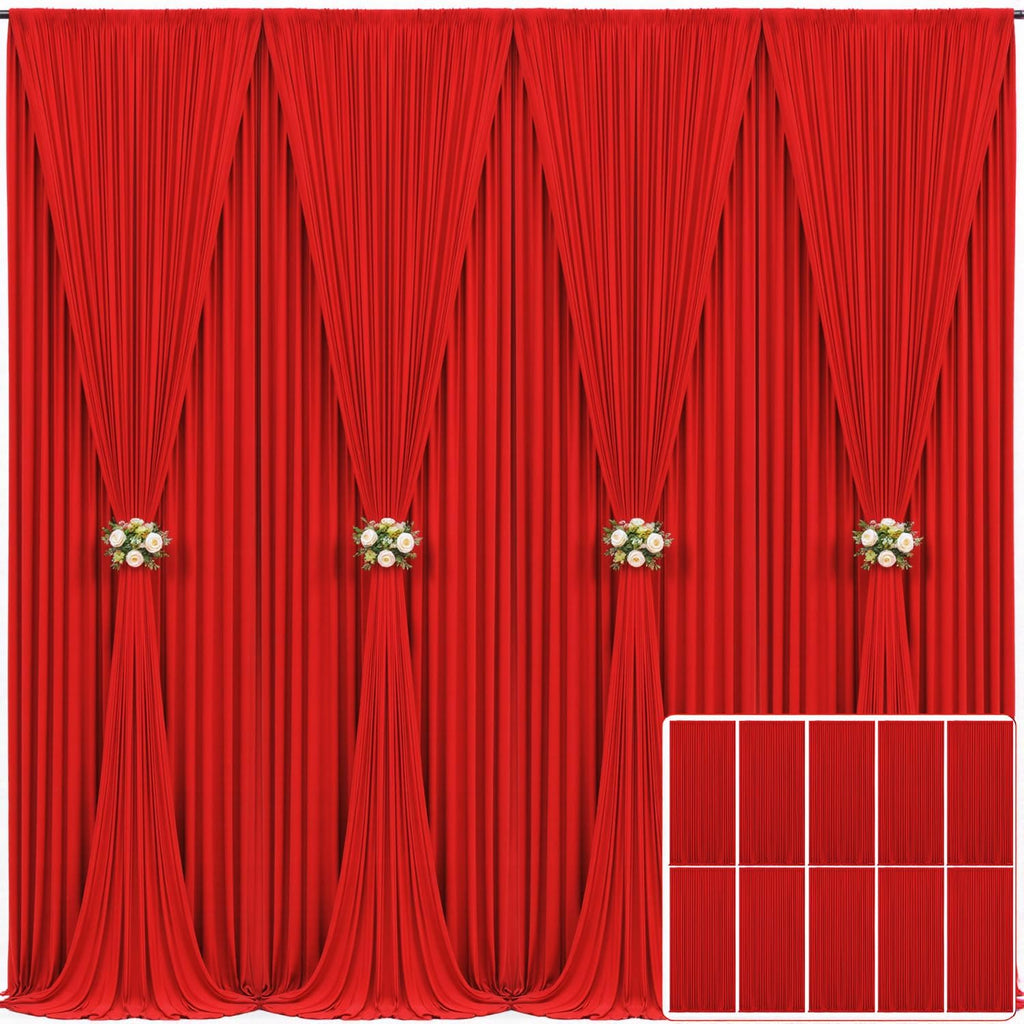10 Panels Red Backdrop Curtain for Parties Wedding Wrinkle Free Red Photo Curtains Backdrop Drapes Fabric Decoration for Christmas Birthday Party Baby Shower 50ft(W) x 10ft(H)