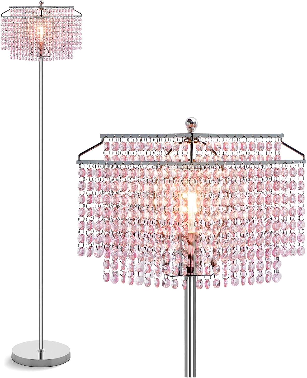 Luvkczc Tables Lamp and Floor Lamp Set, Crystal Table Lamp with USB Ports+Crystal Floor Lamps Set of 2, Morden Lamps for Living Room, Bedroom, Office, Pink