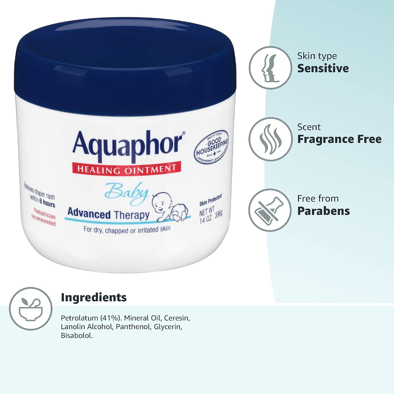 Aquaphor Baby Healing Ointment - Advance Therapy for Diaper Rash, Chapped Cheeks and Minor Scrapes - 14 Ounce Jar (Pack of 12)