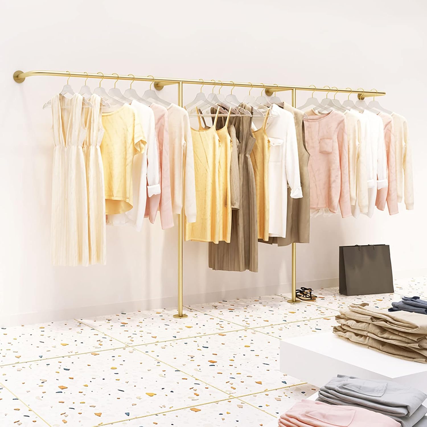 Household Retail Store Wall-Ceiling Mounted Clothes Rack,Creative Golden Boutique Clothing Store Clothes Rack,Multi-Purpose Closet Storage Clothes Rail/25(350cm