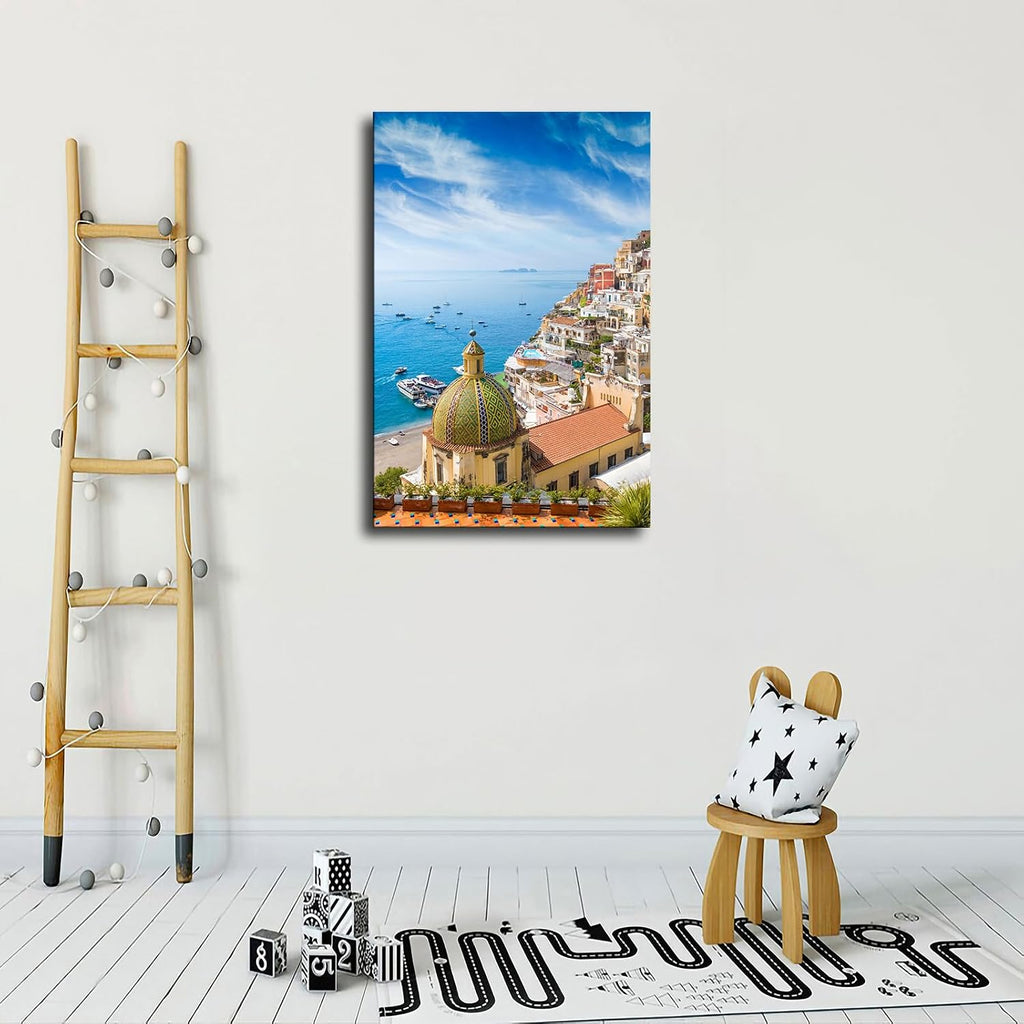 Campania Sorrento Italy Mediterranean Sea Beautiful View European Landscape Canvas Art Poster Canvas Print Wall Art Picture Indoor Bedroom Living Room Aesthetic Artwork Garage Cafe Decorative (24×36inch Framed)