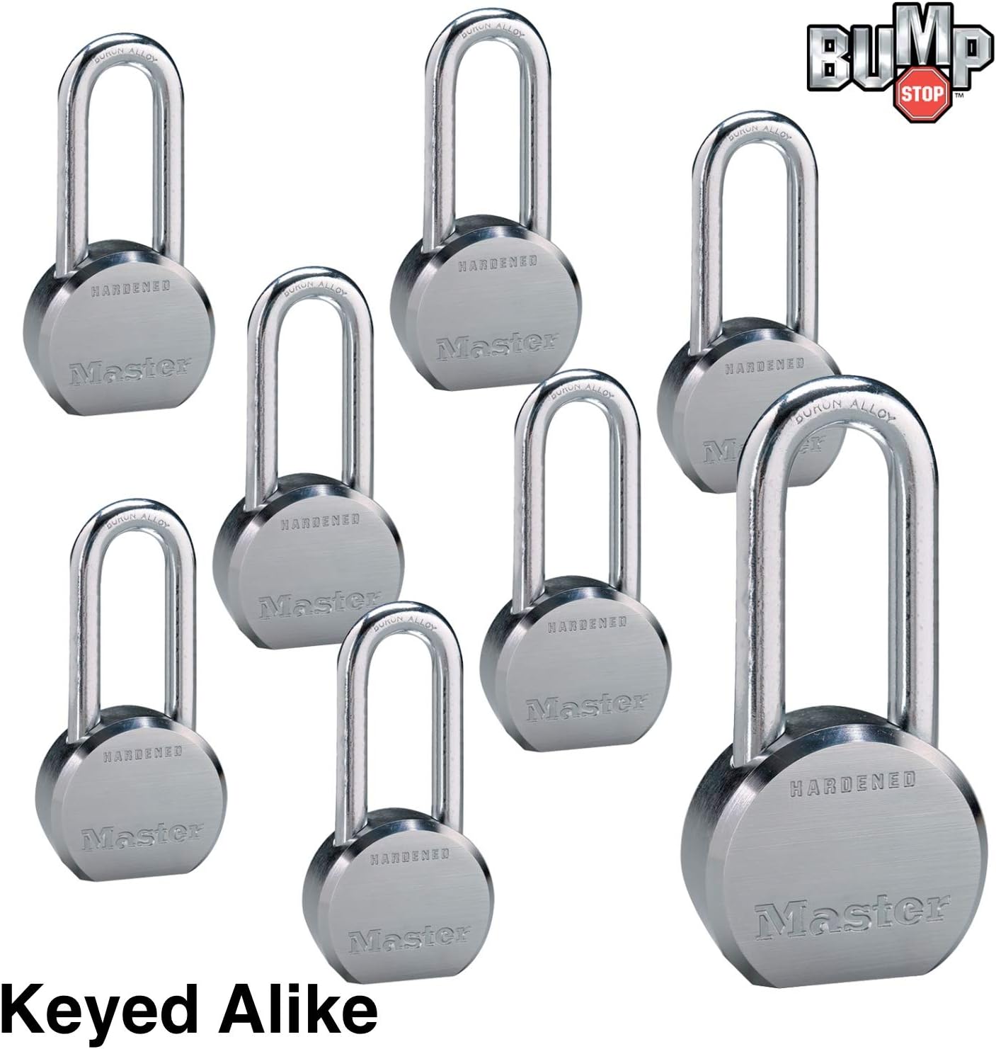 Master Lock - (8) High Security Pro Series Keyed Alike Padlocks w/16 Keys, 6230NKALH-8 w/BumpStop Technology