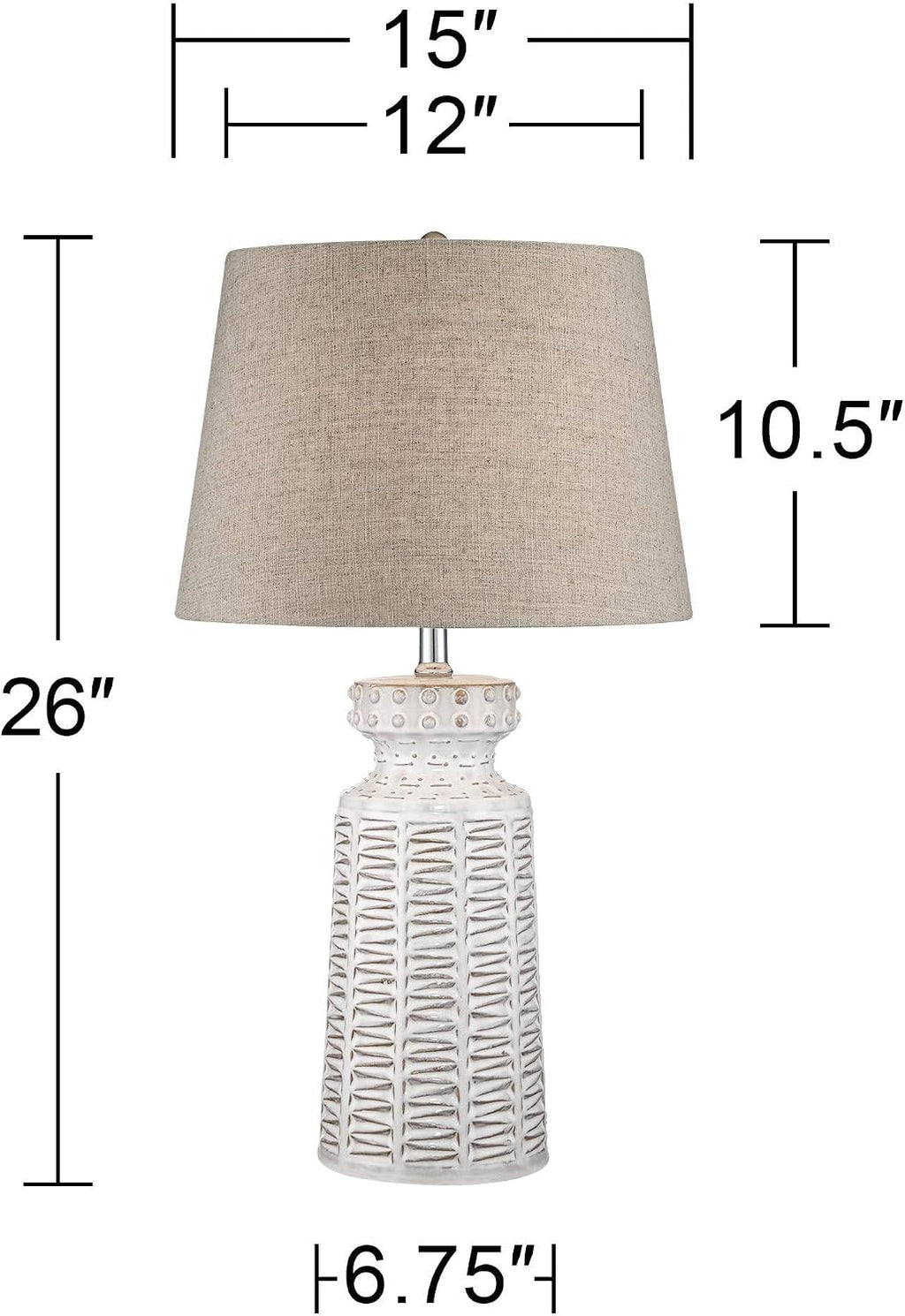 360 Lighting Helene Country Cottage 3-Way Table Lamp with Table Top Dimmer 26' High Cream White Ceramic Tapered Tan Linen Drum Shade for Living Room Bedroom House Bedside Nightstand (Color May Vary)
