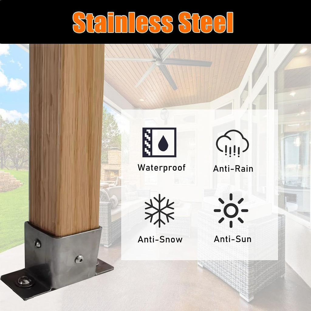 1x1 2x2 4x4 6x6 8x8 U-Channel Surface Mount Post Base, Post Anchor for Concrete/Wooden Floors/Brick Floors/Marble Floors, Mailbox/Pergola Column Support Bracket, 4pcs(5.4x5.4x3.9in)