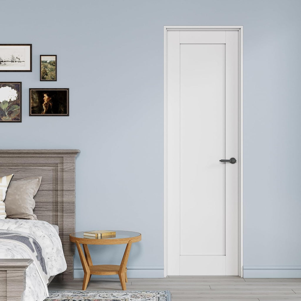 18' x 80' Prehung Door White Primed Panel Slab Doors with Jamb Kit, Solid Core MDF Interior Door for Bathroom Pantry Laundry, Easy Assemble - Right Handed