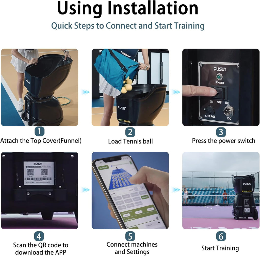 PT-SMART Tennis Ball Machine - Smart App for Apple Watch & Phone Control, Tennis Ball Launcher with 20 Landing Points, 12 Training Modes & 4-6h Battery Life, Tennis Serving Machine