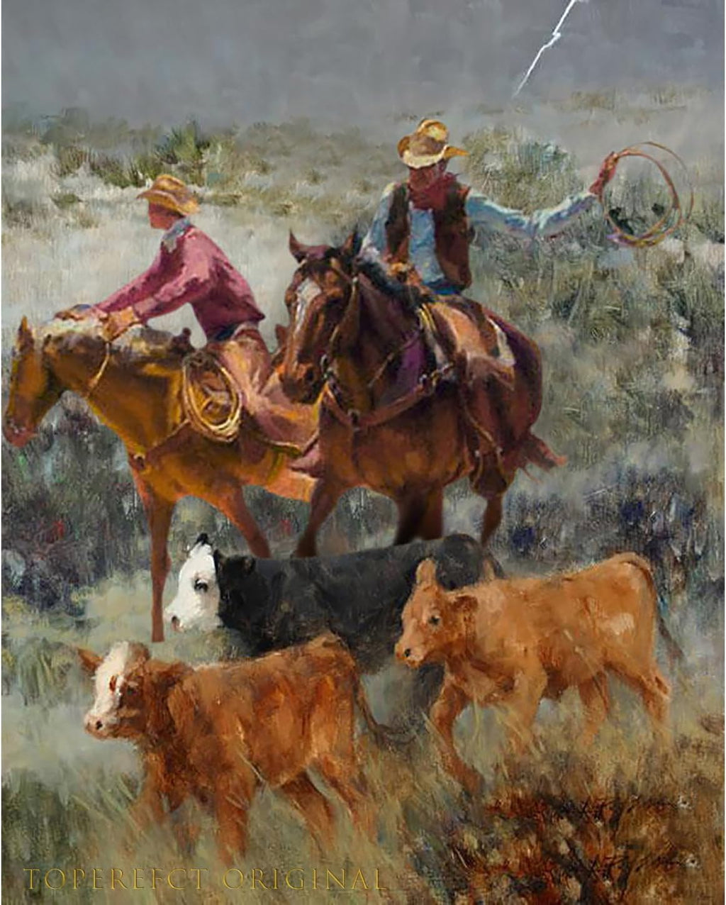 Toperfect 30 Original Western Paintings Cowboy Artworks, Modern Cowheard Wall Art American West, Southern Native Room decor, Handmade Cattle Cow Bull Wall Paintings by College Teachers 1