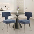 Dining Chair Set of 2 Linen Fabric Curved Backrest Farmhouse Mid Century Accent Upholstered Kitchen Chairs with Silver Legs and Foot Pad for Dining Room/Living Room/Restaurant,Blue