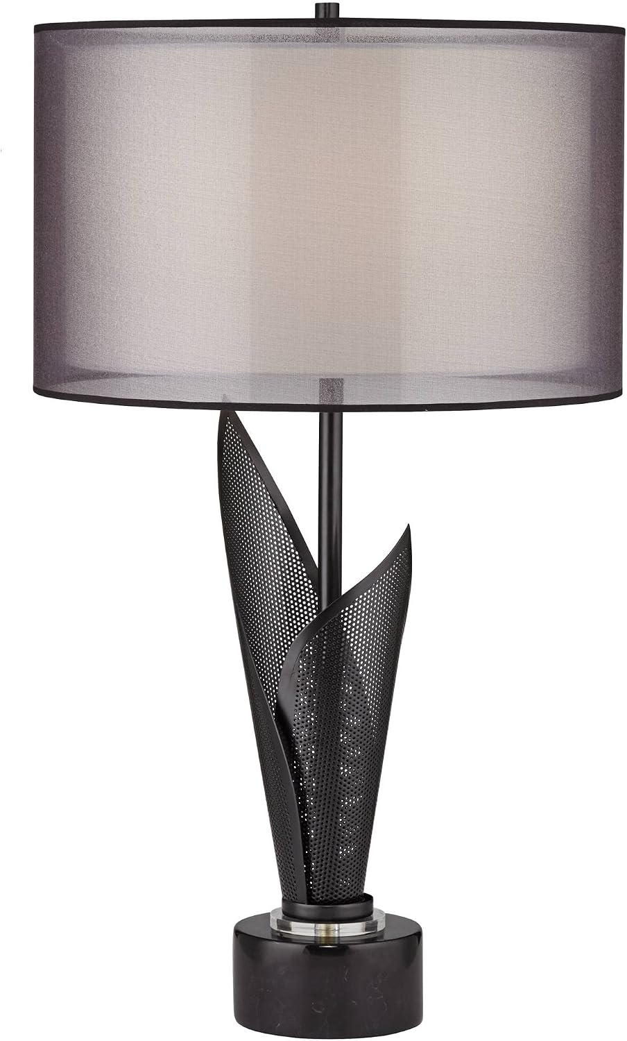 Possini Euro Design Sasha Modern Industrial Table Lamp 31 1/2' Tall Sculptural Black Metal Organza Sheer Outer White Fabric Inner Dum Shade for Bedroom Living Room House Bedside Nightstand Office