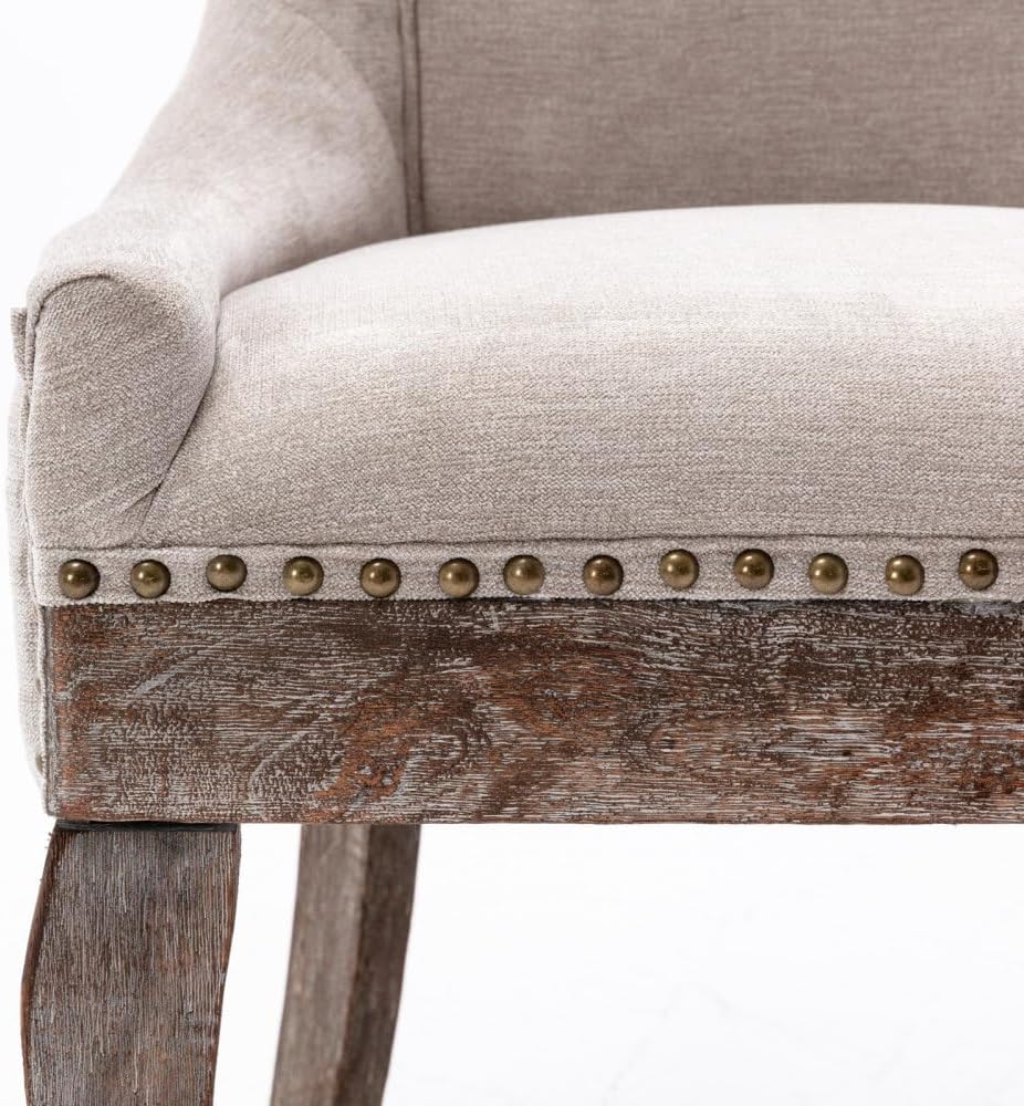 Dining Chairs Set of 2, Thickened Fabric Upholstered Chair with Neutral Solid Wood Legs & Bronze Nailhead Trim, Comfortable Accent Chairs for Dining Room/Kitchen/Living Space(Beige + Fabric)